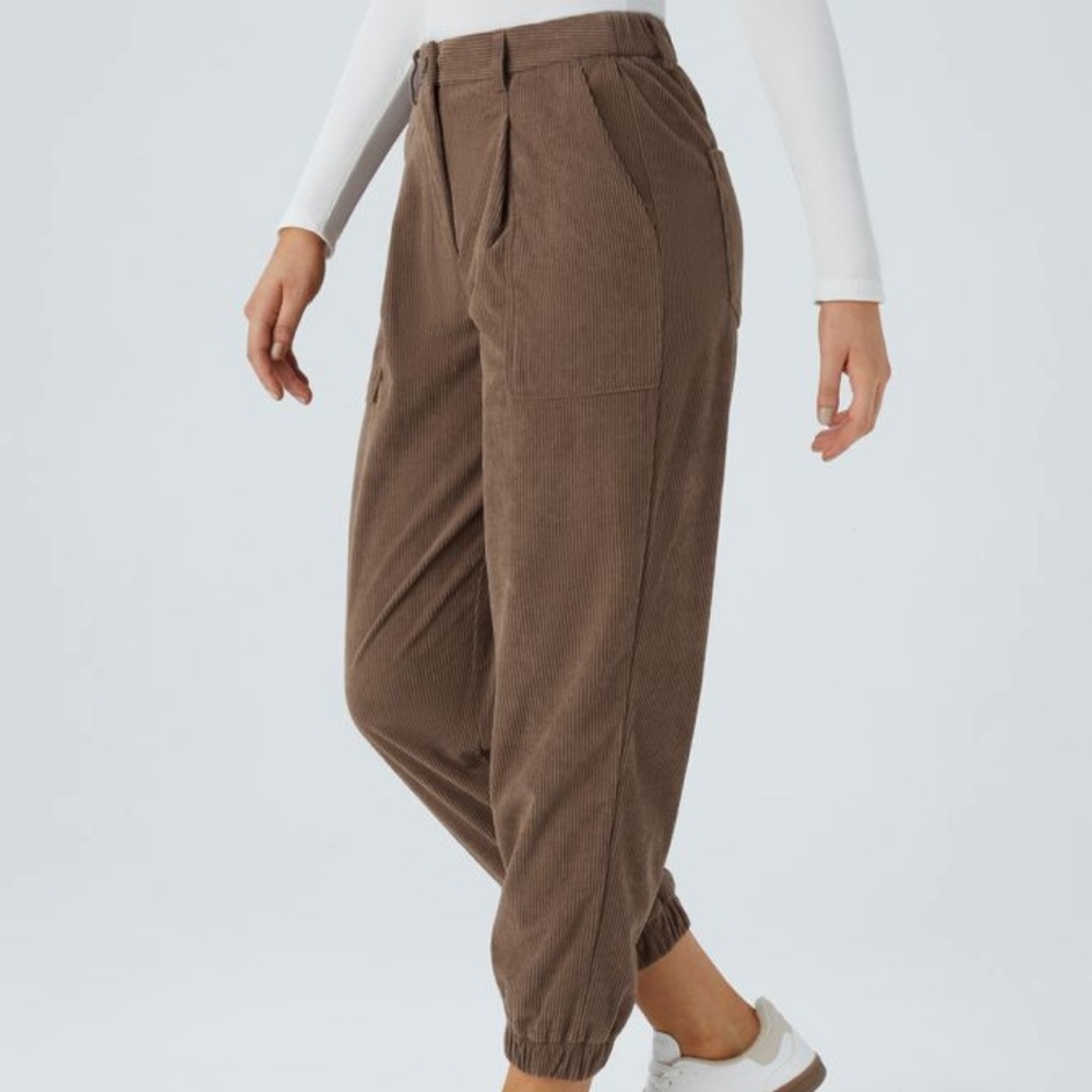NWT HALARA Mid Rise Button Zipper Multiple Pockets Corduroy Casual Joggers